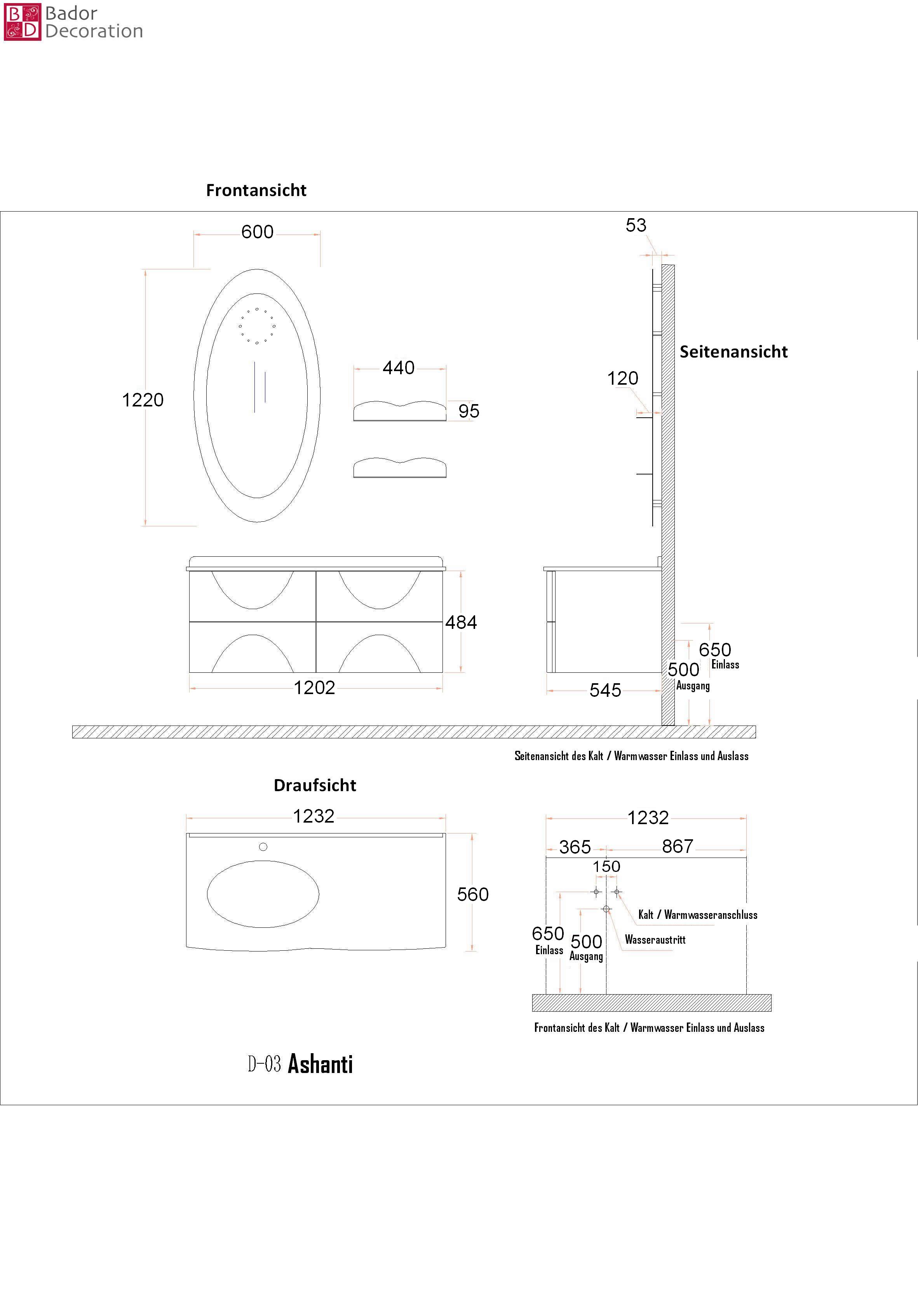 Diagramm Doppelwaschbecken Waschtisch