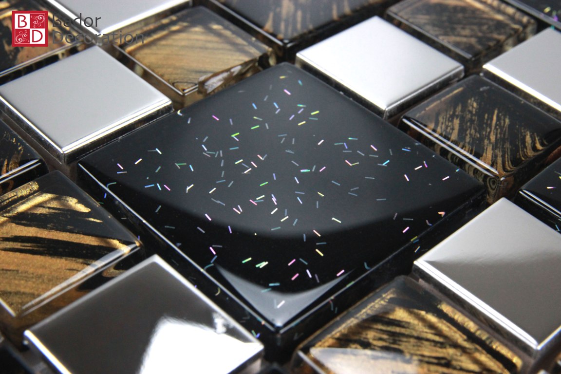 Glasmosaik Edelstahl Mosaikfliesen Mosaik Galaxy Braun Schwarz Glitzereffekt 1m² 